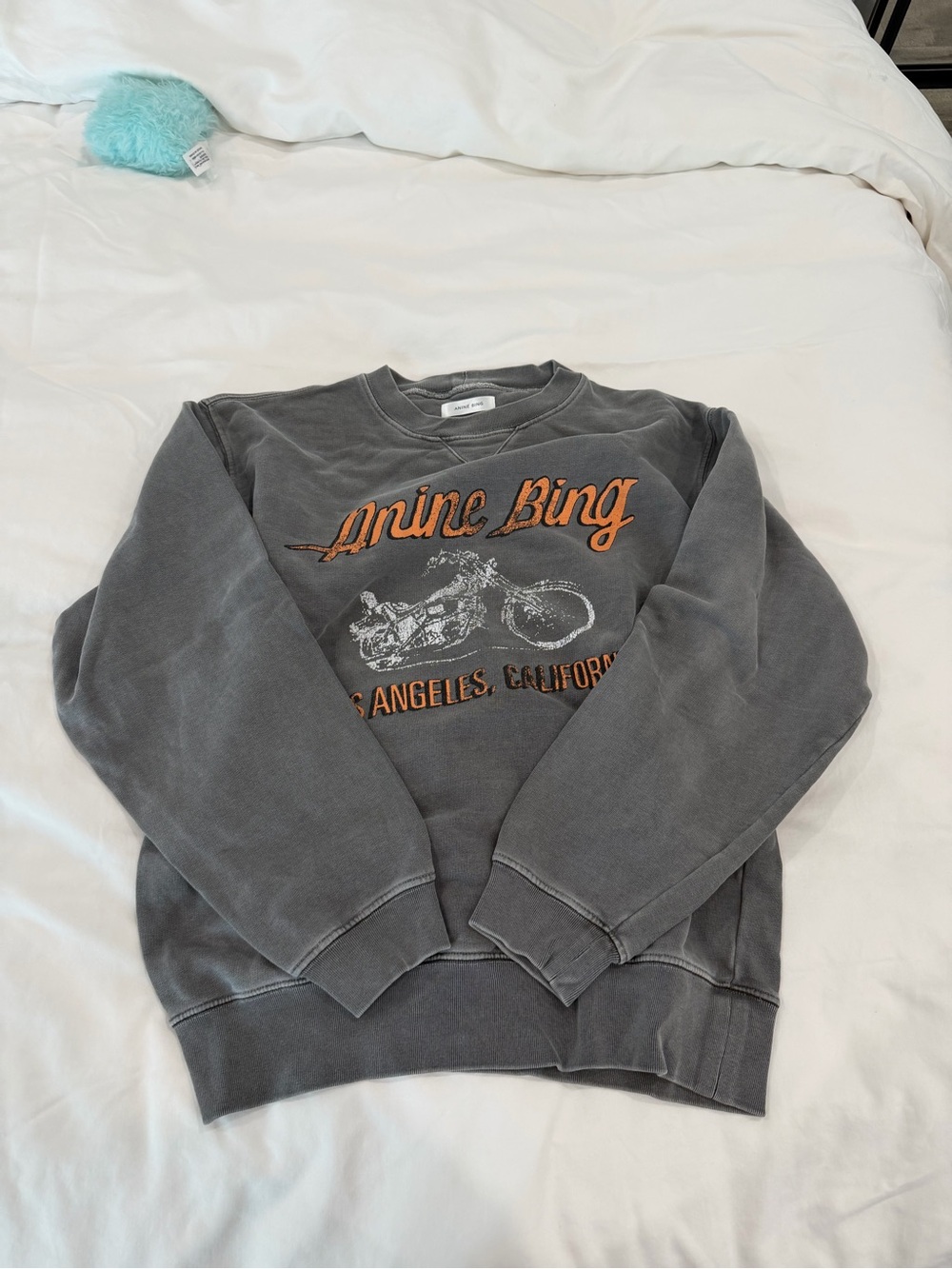 Anine Bing Washed Gray Graphic Crewneck with Orange Logo